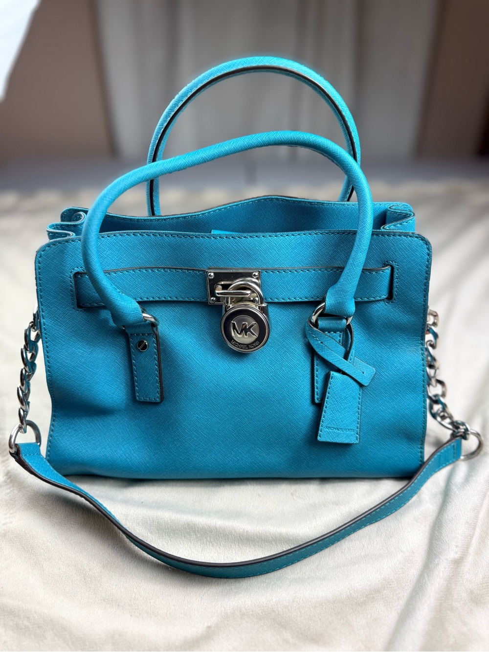 Michael Kors teal Turquoise Hamilton Satchel with Chain Strap